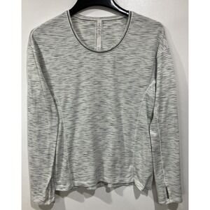 Lululemon Another Mile L/S Scoop Neck Shirt Top Size 6 White Gray Stripe‎